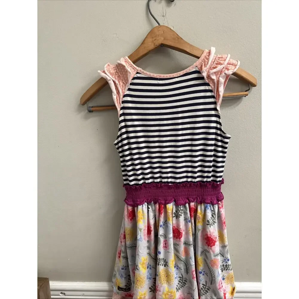 Matilda Jane Girls 10 Flutter Sleeve Twirl Dress Floral Stripe